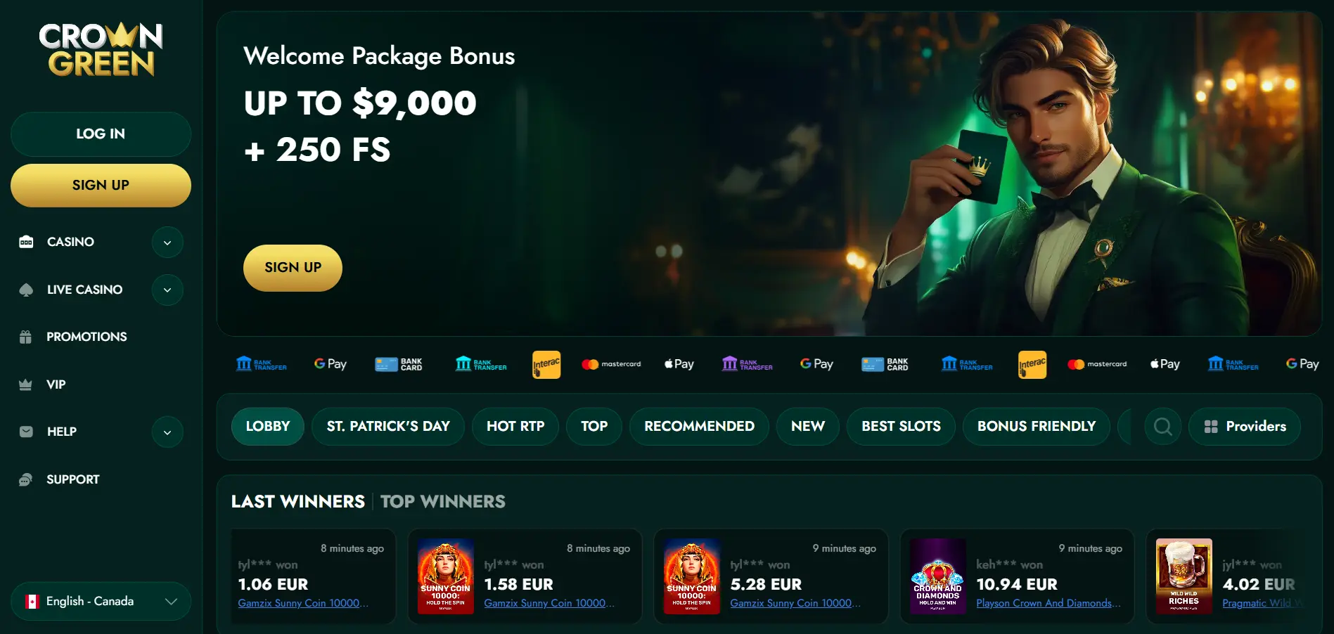 Crowngreen Casino Interface